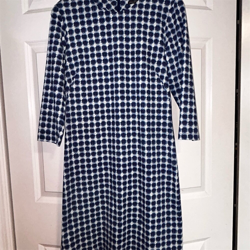 J. McLaughlin Dress Womens Size S Blue White Geometric Shift V-Neck Knee